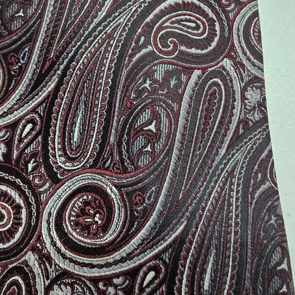 Pronto Uomo Couture Neck Tie Black Burgundy Silver Paisley 100% Silk - Picture 2 of 5